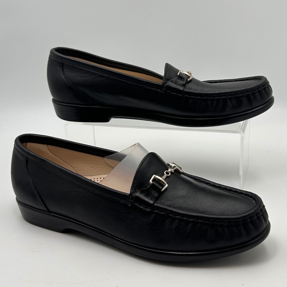 SAS Bit Loafers Women 9 Black Leather Silver Hardware Comfort Officecore